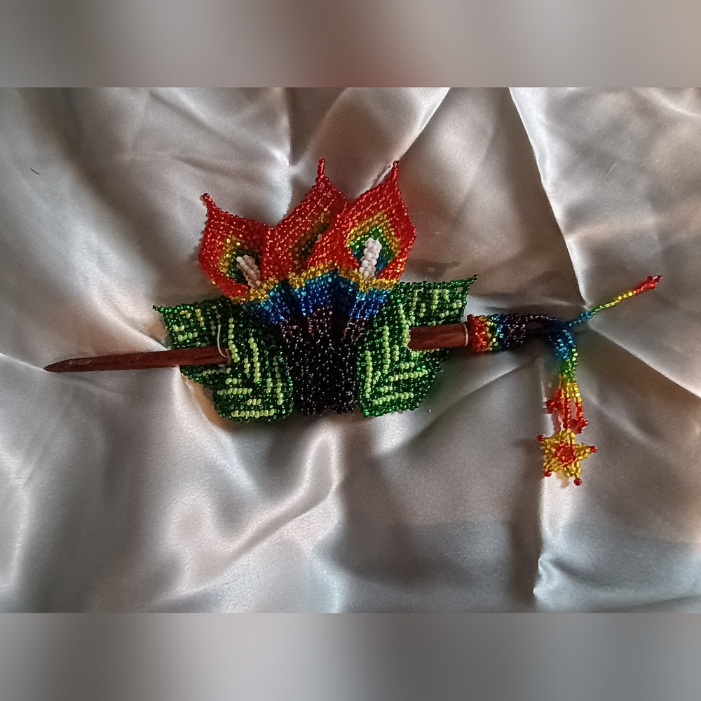 Rainbow Calla Lily Hand Beaded Hair Closure & Stick Accessory